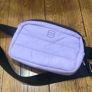 Aritzia Lilac Super Puff Belt Bag with Black Strap